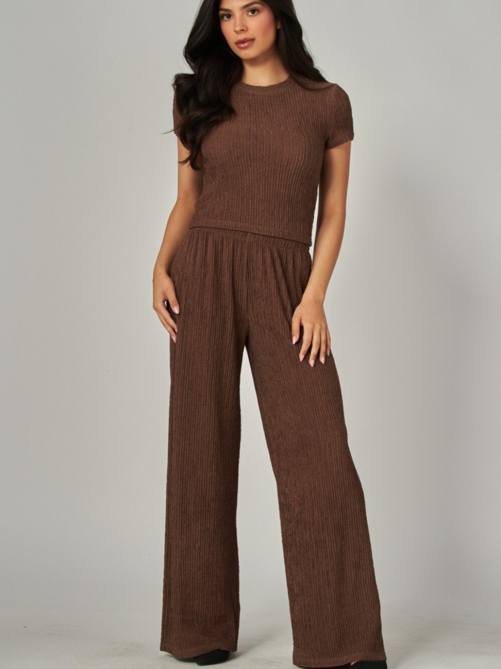 Ribbed Short-Sleeve Wide-Leg top and pants